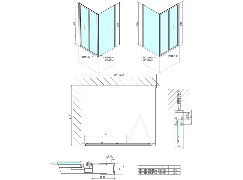 Polysan DEEP obdélníkový sprchový kout 1000x750mm L/P varianta, čiré sklo MD1910MD3116