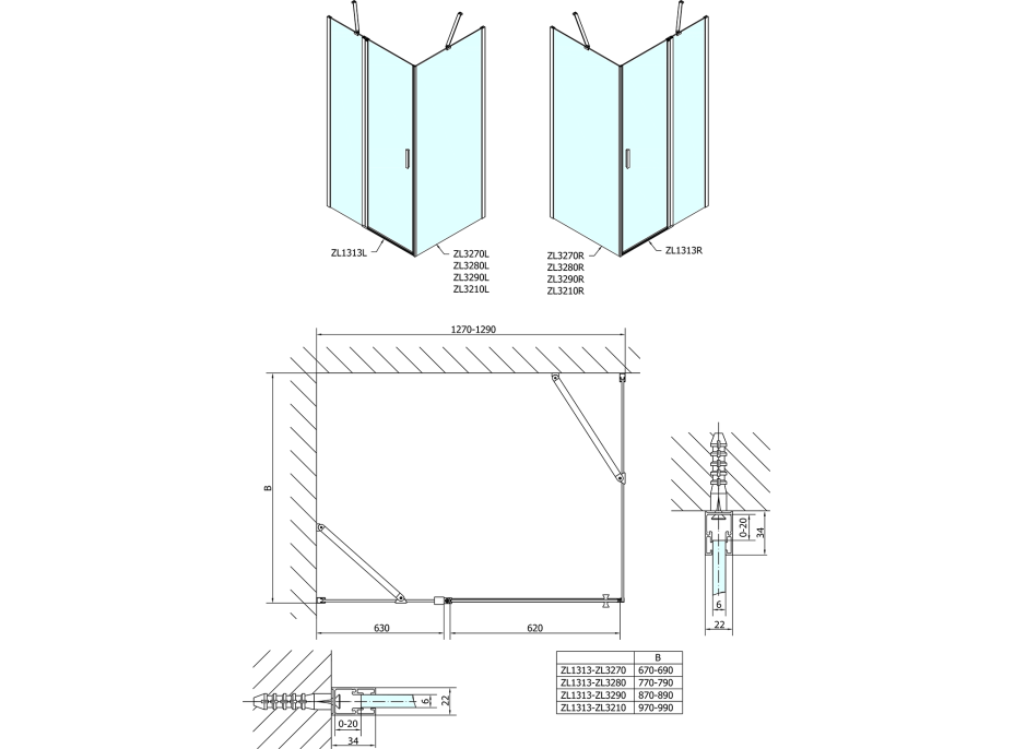 Polysan ZOOM obdélníkový sprchový kout 1300x800mm L/P varianta ZL1313ZL3280