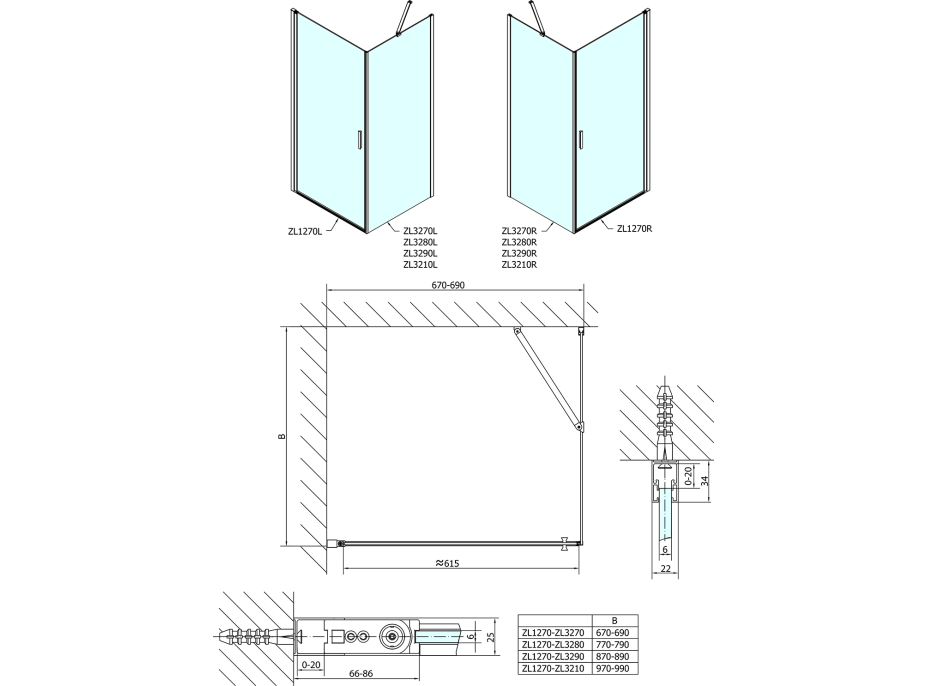 Polysan ZOOM obdélníkový sprchový kout 700x800mm L/P varianta ZL1270ZL3280