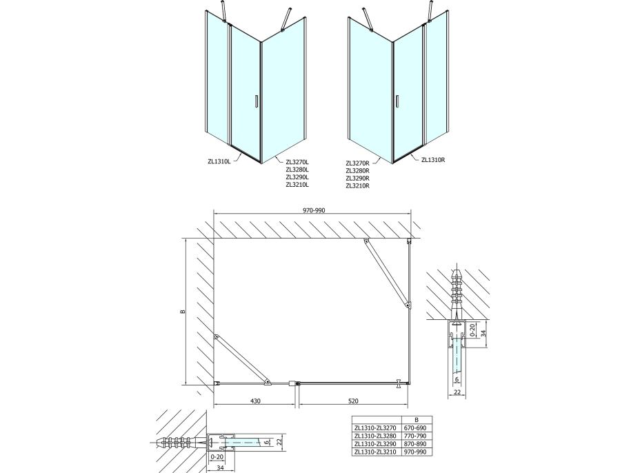 Polysan ZOOM obdélníkový sprchový kout 1000x700mm L/P varianta ZL1310ZL3270