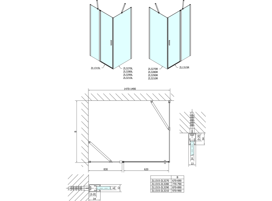 Polysan ZOOM obdélníkový sprchový kout 1500x700mm L/P varianta ZL1315ZL3270