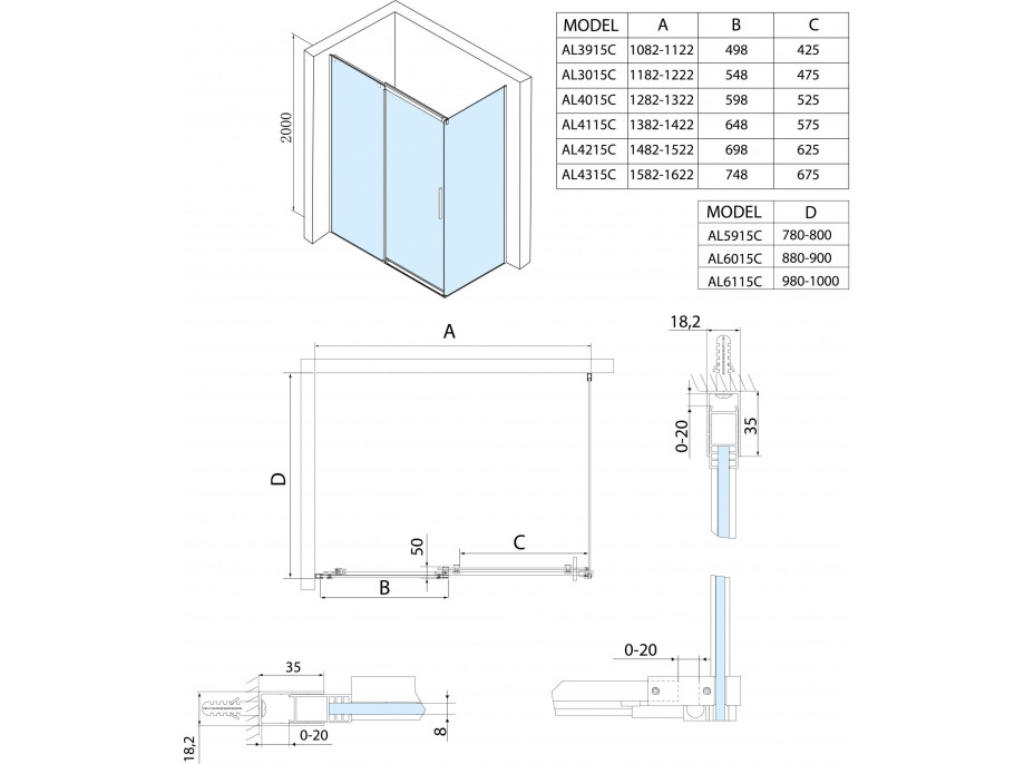 Polysan ALTIS obdélníkový sprchový kout 1500x900 mm, L/P varianta AL4215CAL6015C