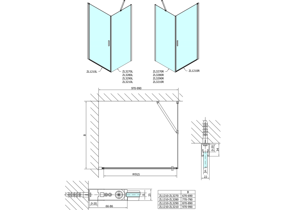 Polysan ZOOM obdélníkový sprchový kout 1000x700mm, L/P varianta ZL1210ZL3270