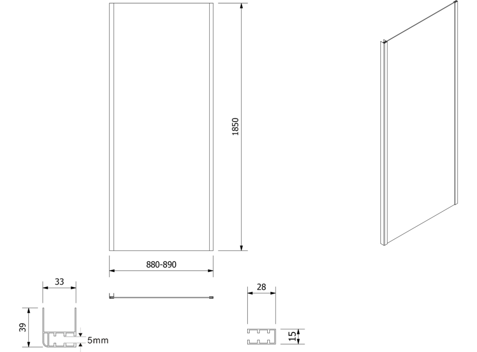 Aqualine AMADEO obdélníkový sprchový kout 1200x900 mm, L/P varianta, sklo Brick BTS120BTP90