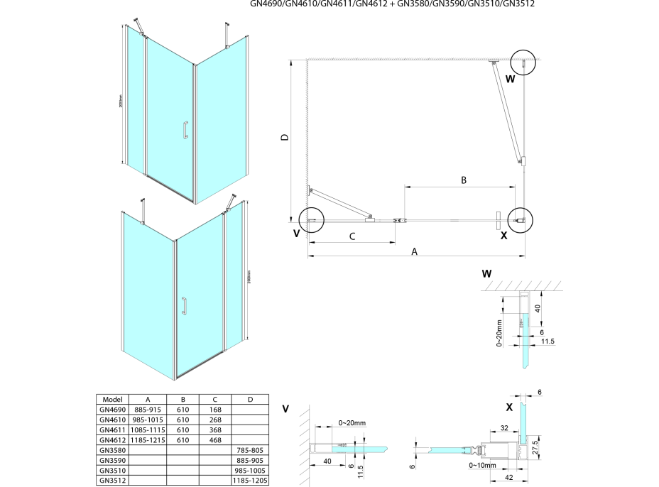 Gelco LORO obdélníkový sprchový kout 1100x800 mm GN4611-03