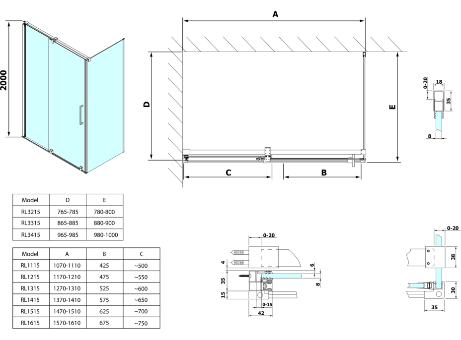 Polysan ROLLS obdélníkový sprchový kout 1500x1000 mm, L/P varianta, čiré sklo RL1515RL3415