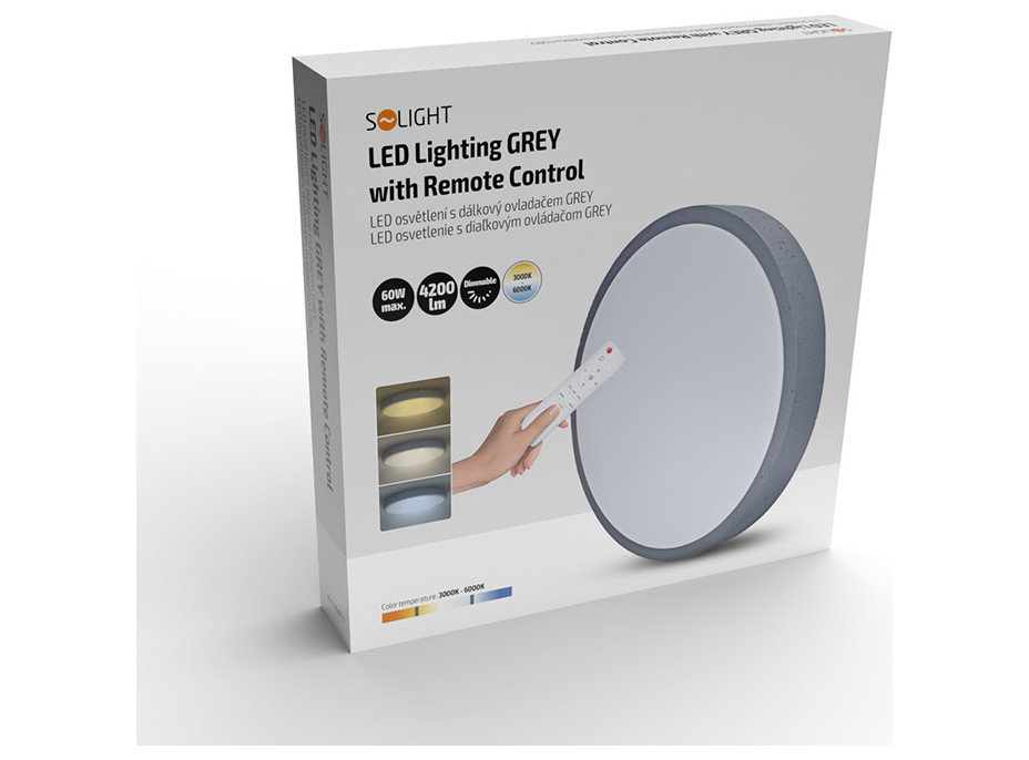 Solight LED osvětlení s dálkovým ovladačem Grey, 60W, 4200lm, 49cm, změna chromatičnosti, stmívatelné