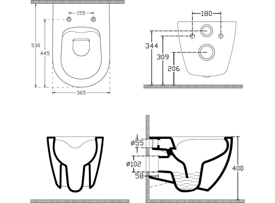 Isvea INFINITY závěsná WC mísa, Rimless, 36, 5x53cm, zelená petrol 10NF02004-2P