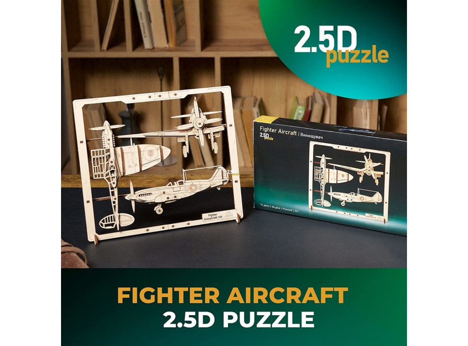 Ugears 2.5D dřevěné mechanické puzzle Stíhací letadlo