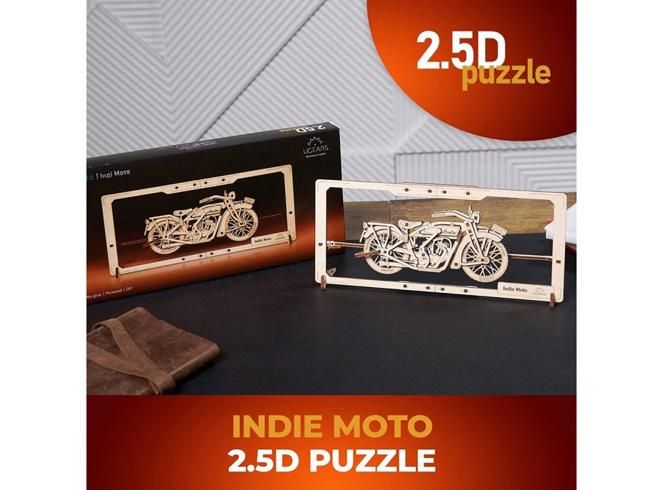 Ugears 2.5D dřevěné mechanické puzzle Indie Moto