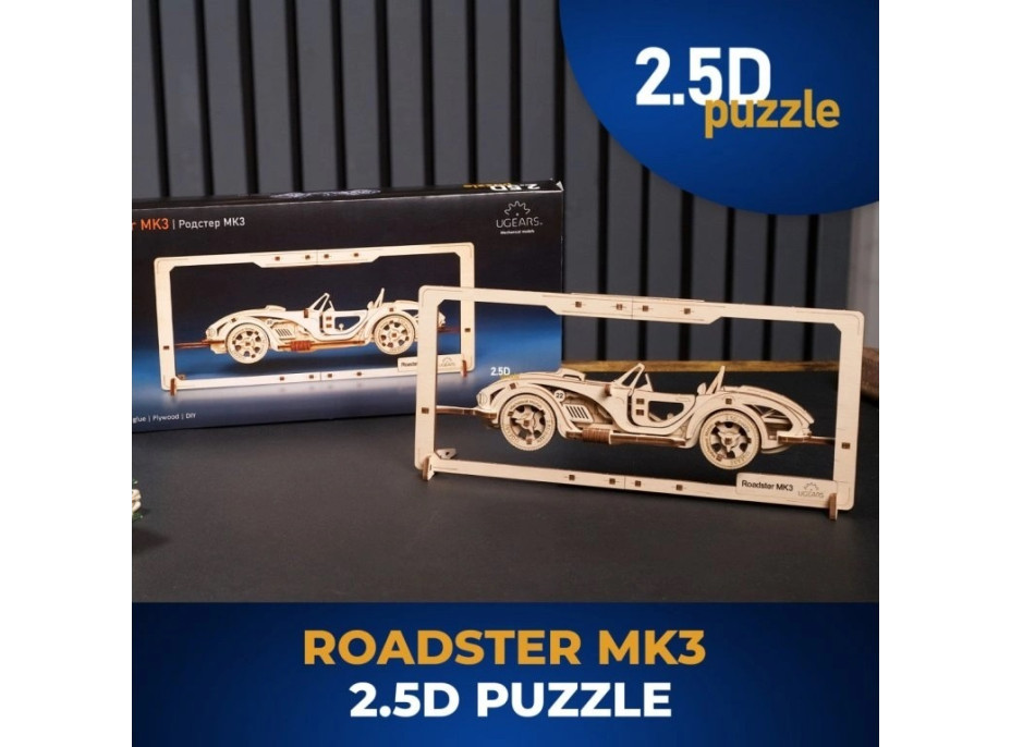 Ugears 2.5D dřevěné mechanické puzzle Roadster MK3