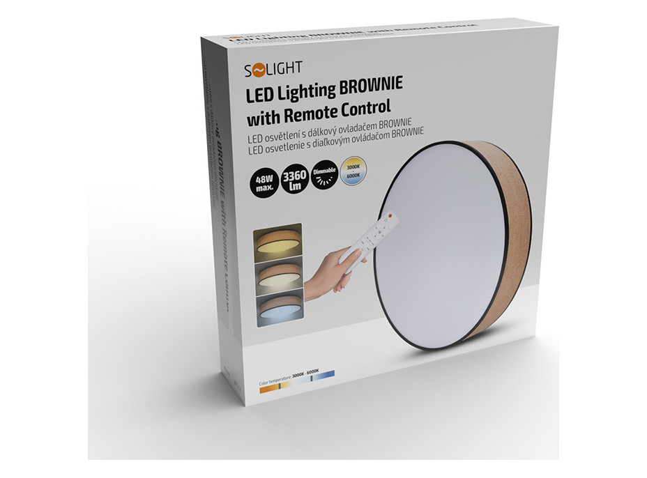 Solight LED osvětlení s dálkovým ovladačem Brownie, 48W, 3360lm, 40cm, změna chromatičnosti, stmívatelné