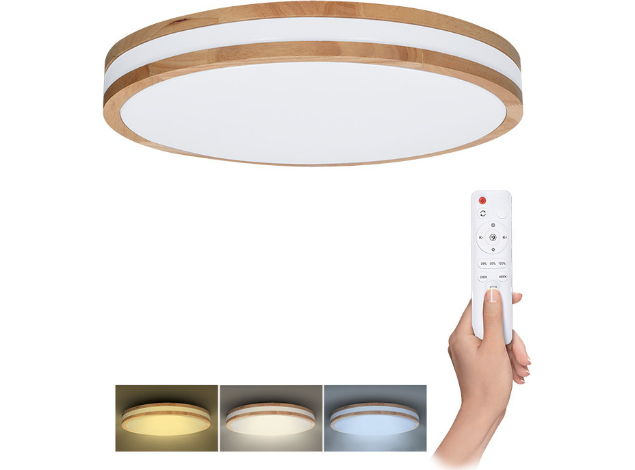 Solight LED osvětlení s dálkovým ovladačem Woody, 48W, 3360lm, 38cm, změna chromatičnosti, stmívatelné