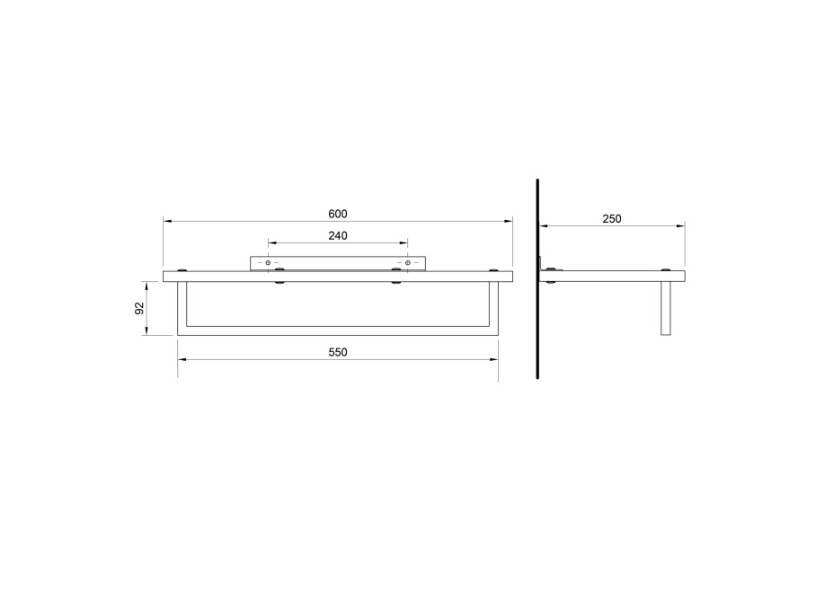 Sapho SKA polička na ručníky s hrazdou 600x250mm, dub/černá mat SKA385B