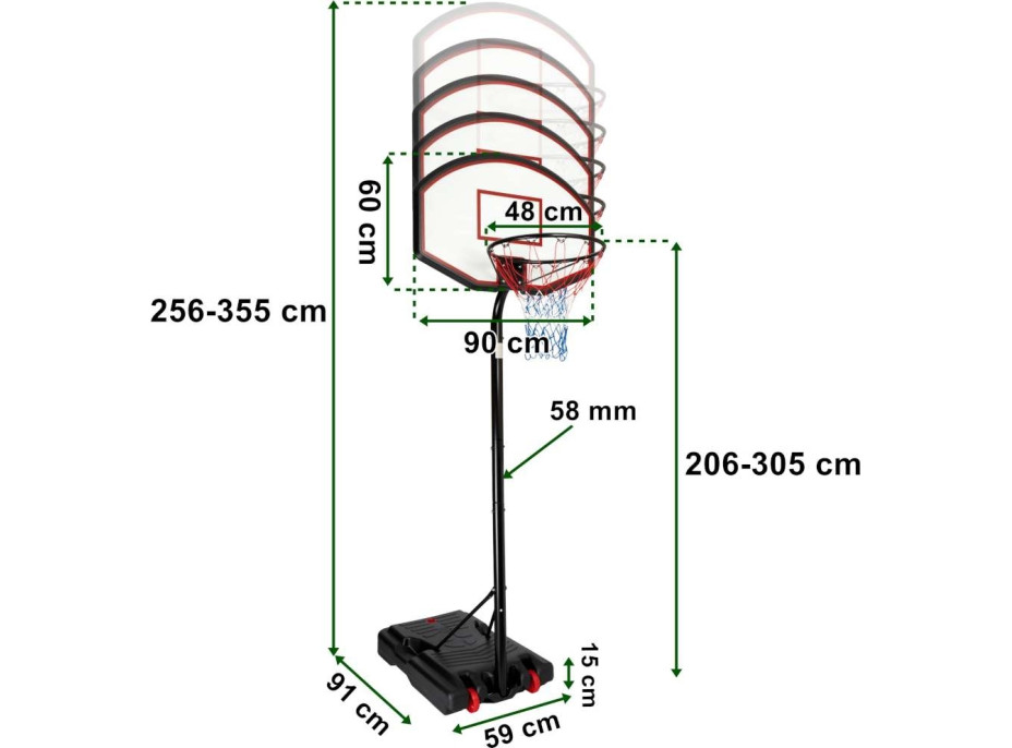 Výškově nastavitelný basketbalový koš JAMES 3,5 m
