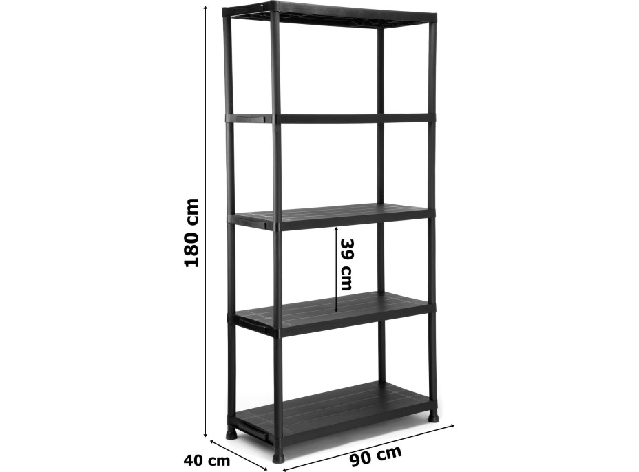 Plastový regál MAXER - 5 polic - černý