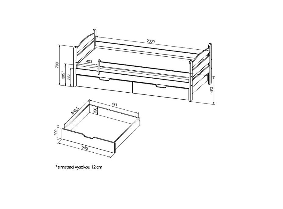 Dětská postel z MASIVU 200x90cm SE ŠUPLÍKY - MARY