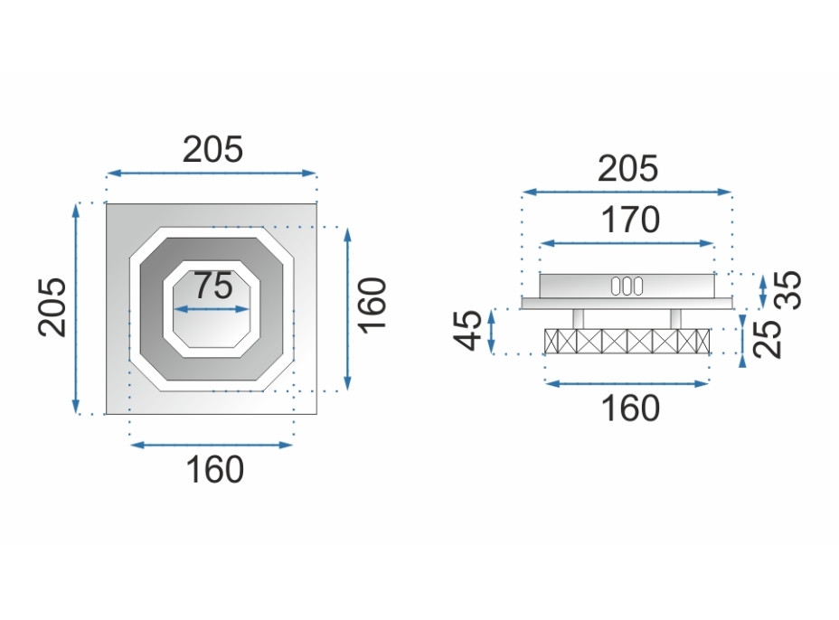 Stropní LED křišťálové svítidlo PLATON single square - 8W - 4000K (neutrální bílá)