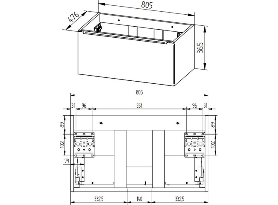 Koupelnová skříňka s keramickým umyvadlem MAILO 81 cm - 1 zásuvka - chrom madlo