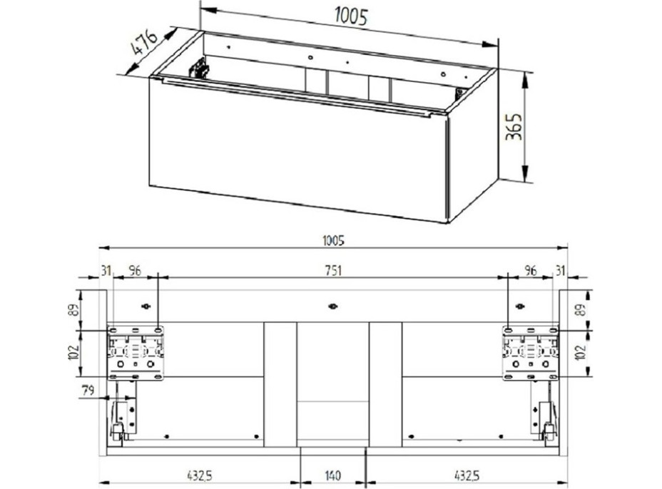 Koupelnová skříňka s keramickým umyvadlem MAILO 101 cm - 1 zásuvka - chrom madlo