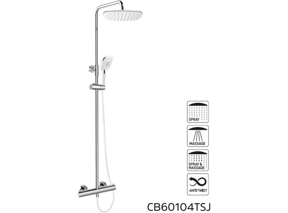 Sprchová souprava s termostatickou baterií a hranatou dešťovou hlavicí