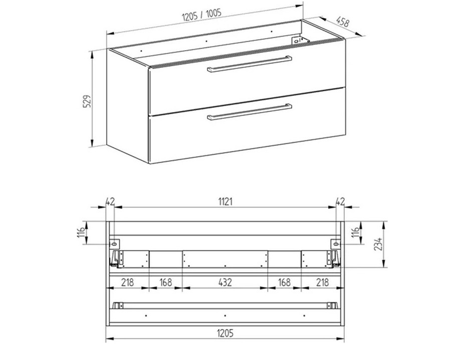 Koupelnová skříňka s keramickým dvojumyvadlem BINO 121 cm