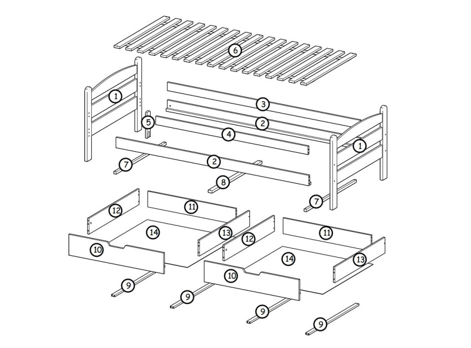 Dětská postel z MASIVU 200x90cm SE ŠUPLÍKY - MARY