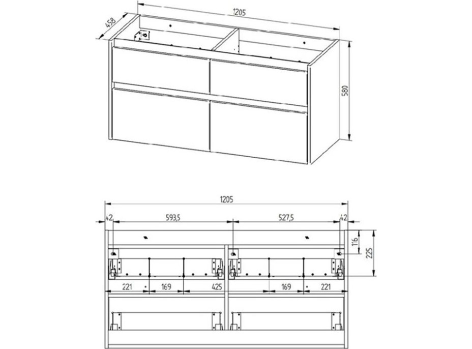 Koupelnová skříňka s keramickým dvojumyvadlem OPTO 121 cm