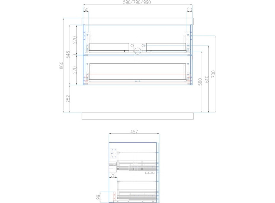 Koupelnová skříňka s umyvadlem z litého mramoru SIENA 101 cm - pro 2 baterie