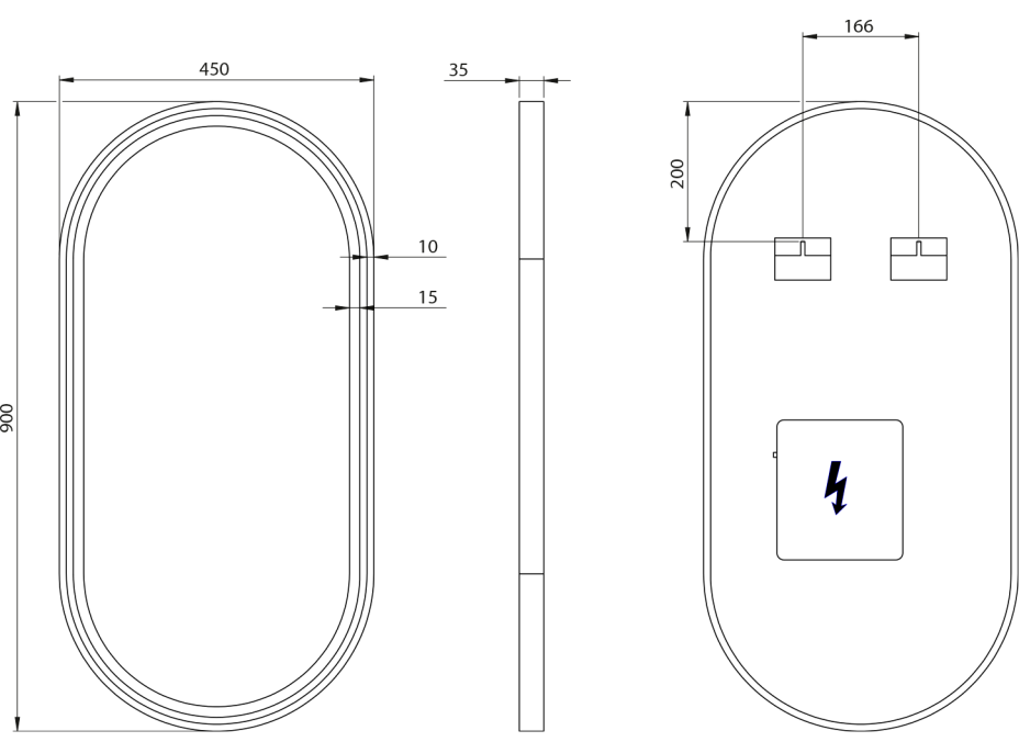 Sapho KAIRA oválné zrcadlo s LED osvětlením 45x90cm, černá mat KA450