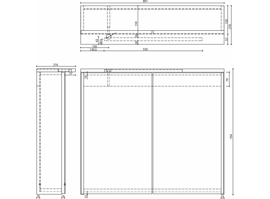 Aqualine KAWA STRIP galerka s LED osvětlením 80x70x22cm, dub emporio WGL38S