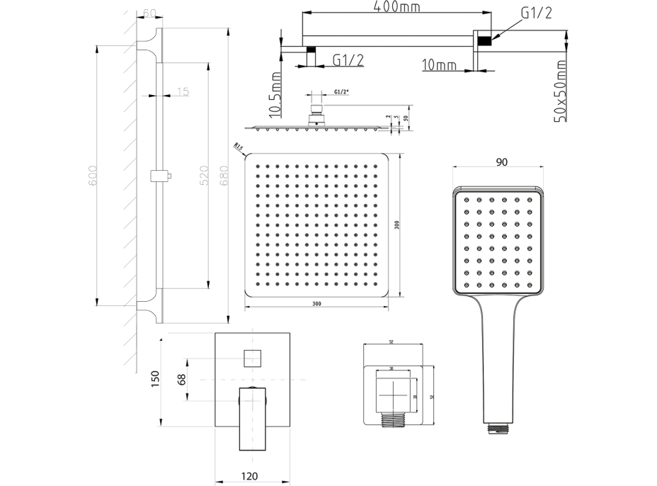 Sapho CUBEMIX podomítkový sprchový set s pákovou baterií, 2 výstupy, posuvný držák sprchy, chrom CM042-02