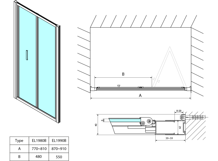 Polysan EASY BLACK sprchové dveře skládací 900mm, čiré sklo EL1990B