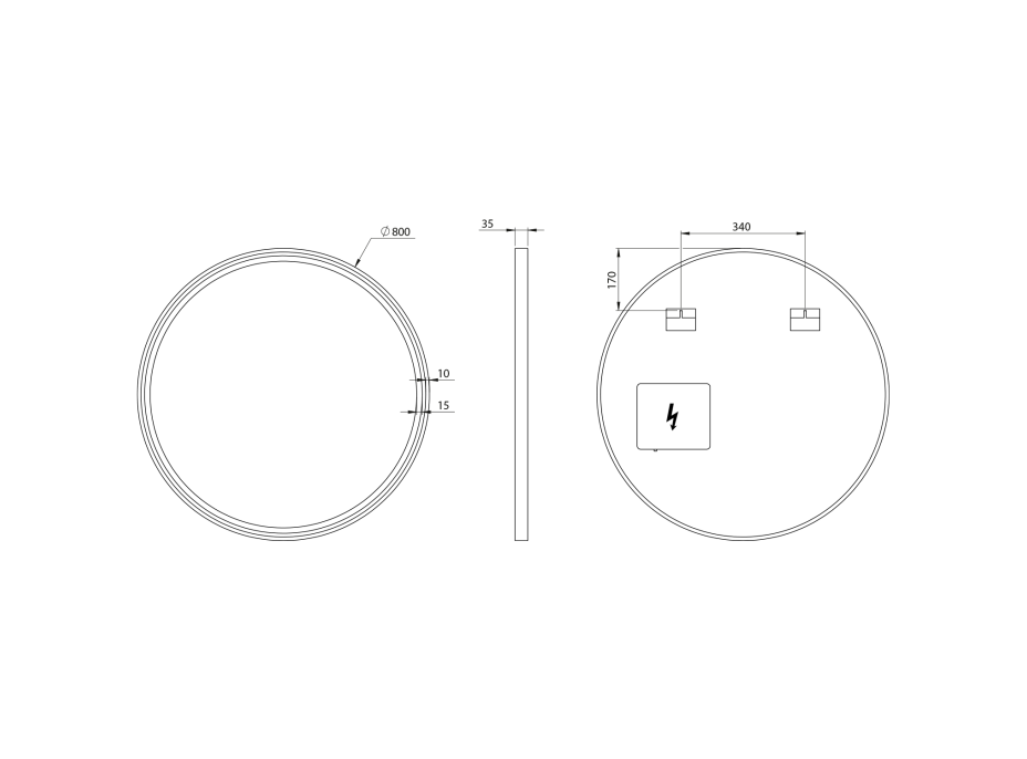 Sapho KADRIS kulaté zrcadlo s LED osvětlením ø 80cm, černá mat KD080