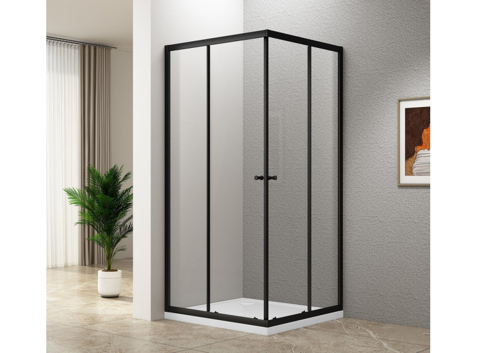 Aqualine AGGA BLACK čtvercová sprchová zástěna 800x800mm, čiré sklo BLF808