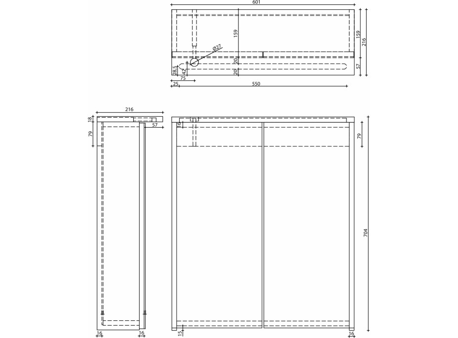 Aqualine KAWA STRIP galerka s LED osvětlením 60x70x22cm, dub emporio WGL36S