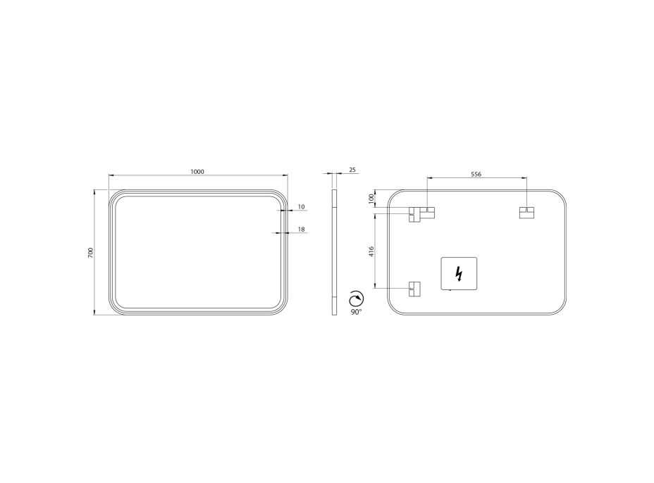 Sapho CETIS zrcadlo s LED osvětlením 100x70cm, černá mat CT100