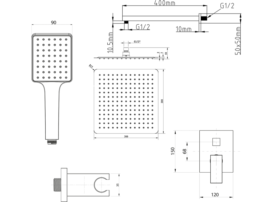 Sapho CUBEMIX podomítkový sprchový set s pákovou baterií, 2 výstupy, vyústění, zlato mat CM042GB-01