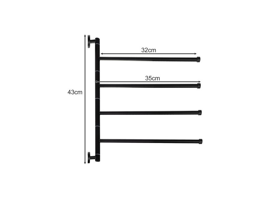 Koupelnový 4ramenný věšák na ručníky - černý