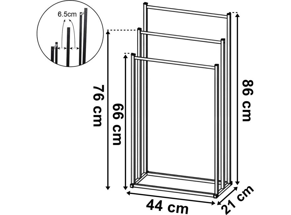 Věšák na ručníky TORMES - 3ramenný - černý