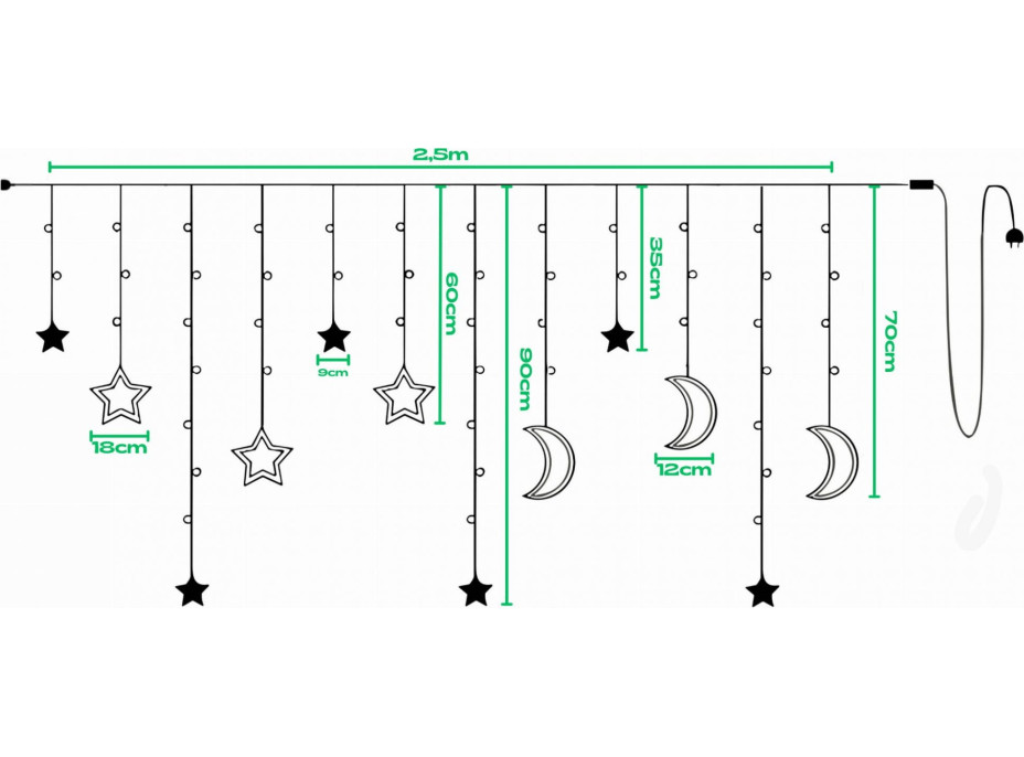 Dekorační LED girlanda HVĚZDY A MĚSÍCE - 2,5 m - teplá bílá