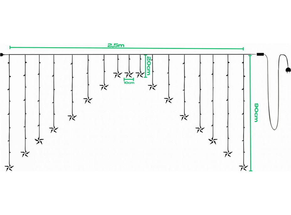 Dekorační LED girlanda HVĚZDIČKY - 2,5 m - teplá bílá