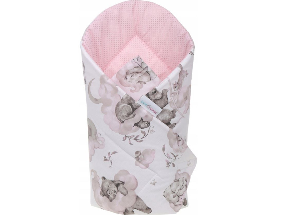 Oboustranné hnízdečko (kokon) pro miminko - BABYMAM PREMIUM set 7v1 - Medvíďata se světle růžovou minky