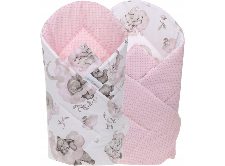 Oboustranné hnízdečko (kokon) pro miminko - BABYMAM PREMIUM set 7v1 - Medvíďata se světle růžovou minky