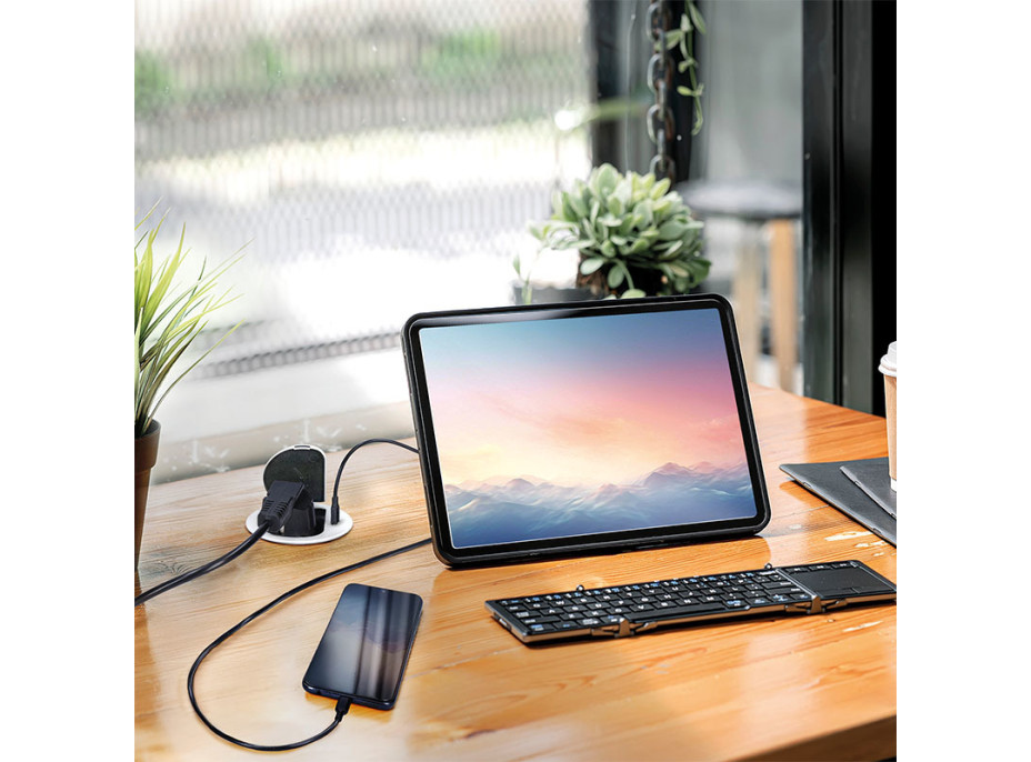 Solight 1z + USB-C 20W PD vestavná zásuvka, 2m, stříbrná