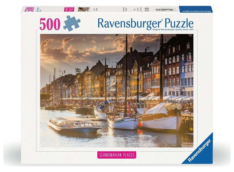 RAVENSBURGER Puzzle Skandinávie: Západ slunce v Kodani 500 dílků