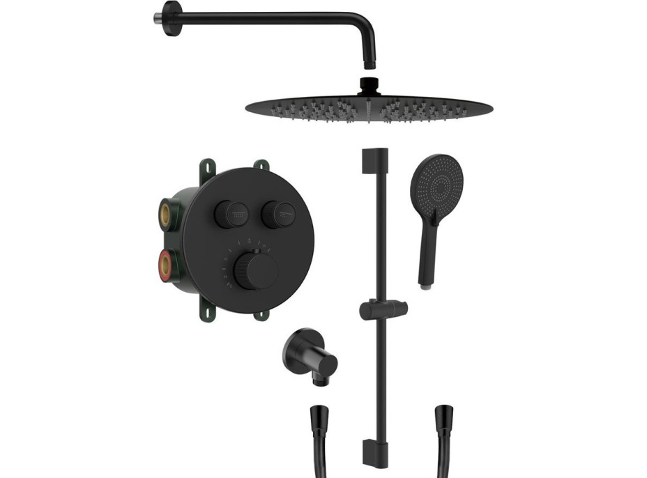 Sapho SMART SELECT podomítkový sprchový set s termostatickou baterií, 2 výstupy, posuvný držák sprchy, černá mat RP032B-02