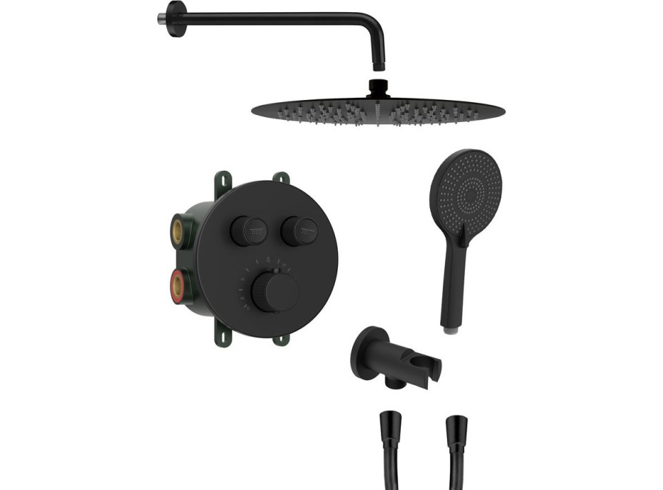 Sapho SMART SELECT podomítkový sprchový set s termostatickou baterií, 2 výstupy, vyústění, černá mat RP032B-01