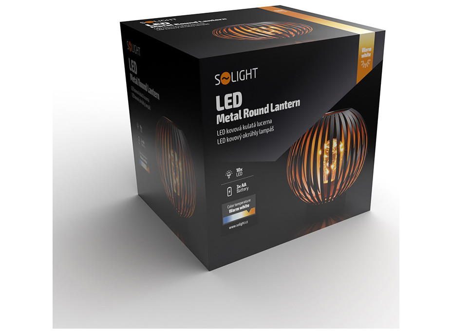 Solight kovová kulatá lucerna se žárovkou s micro LED, teplá bílá, měděná, 3xAA, 19cm