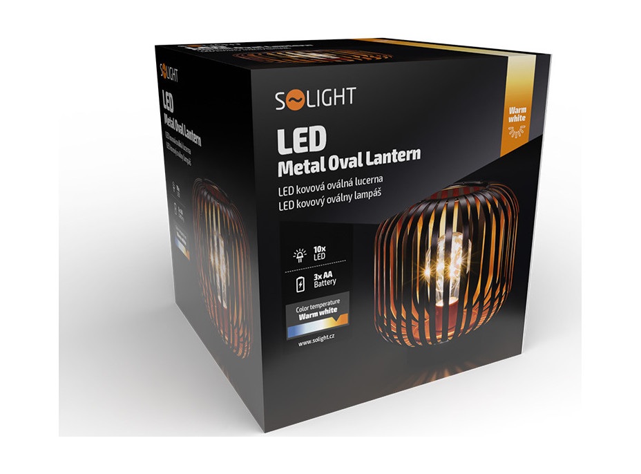 Solight kovová oválná lucerna se žárovkou s micro LED, teplá bílá, měděná, 3xAA, 18cm